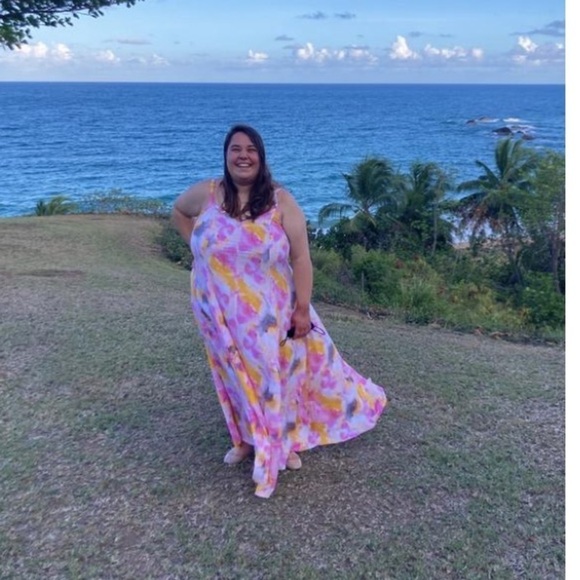 Torrid size 3 MULTI WATERCOLOR TIE-DYE CHALLIS TRAPEZE MAXI DRESS - Picture 8 of 15